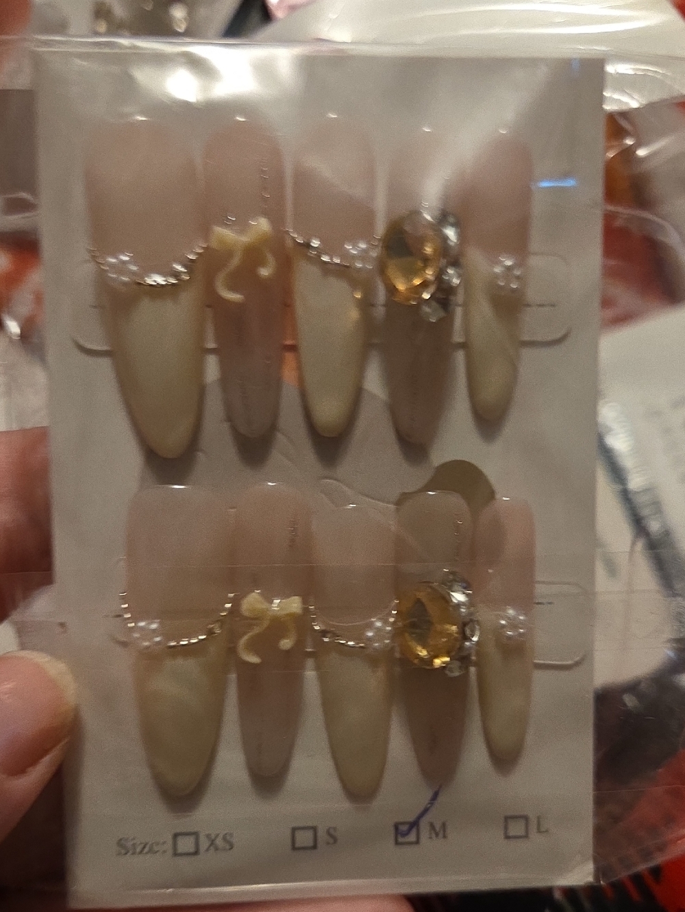 ♥️2 For $25♥️Neutral Beige & Cream Stiletto Press-On Nails with Gem Accent